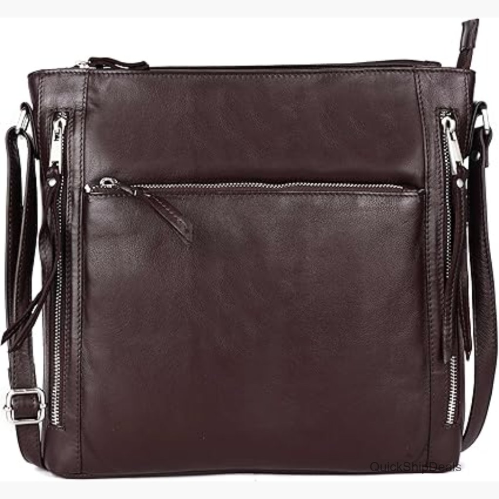 Soft Napa Leather Large Crossbody Bag With Double Zip And Adjustable Strap